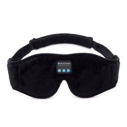Front view of the black Nurtura Bluetooth sleep mask showing the control panel and adjustable head strap.