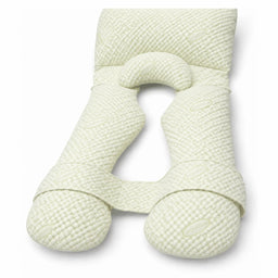 Pale green U-shaped full body pillow with textured quilted fabric, matching support cushions and connecting strap.